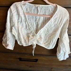 Abercrombie & Fitch Cream Crinkled Cropped Top